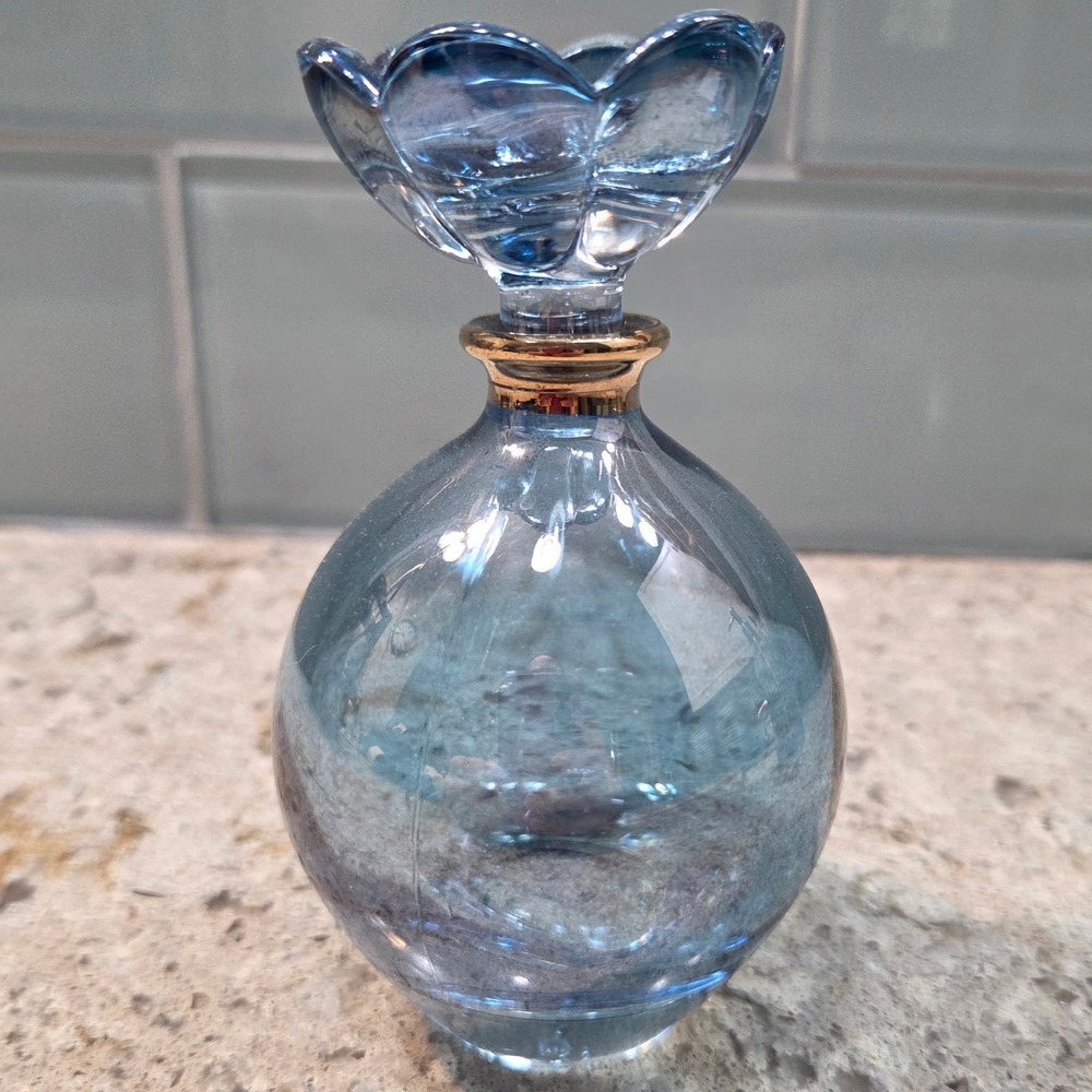 VTG Royal Limited Crystal Blue Flower Perfume Bottle Handpainted Italy 24% Lead